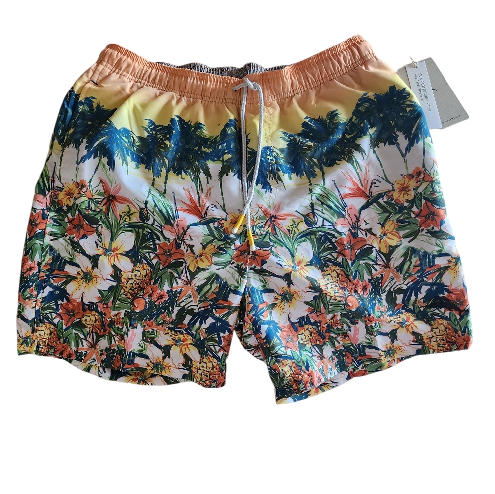 Tommy Bahama Tommy 6-Inch Naples Sunrise Scenic Swim UV Trunks Orange Ray New M